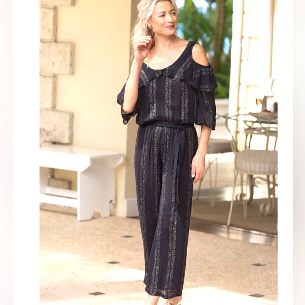 - Soft Surroundings black jumpsuit with stripes S
